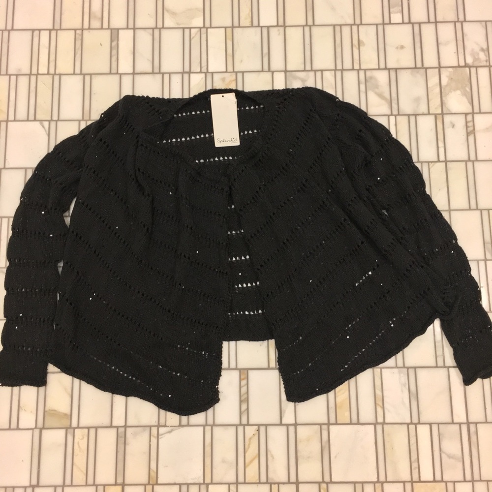 SPLENDID Black Cardigan Sweater w/sequins - L NWT